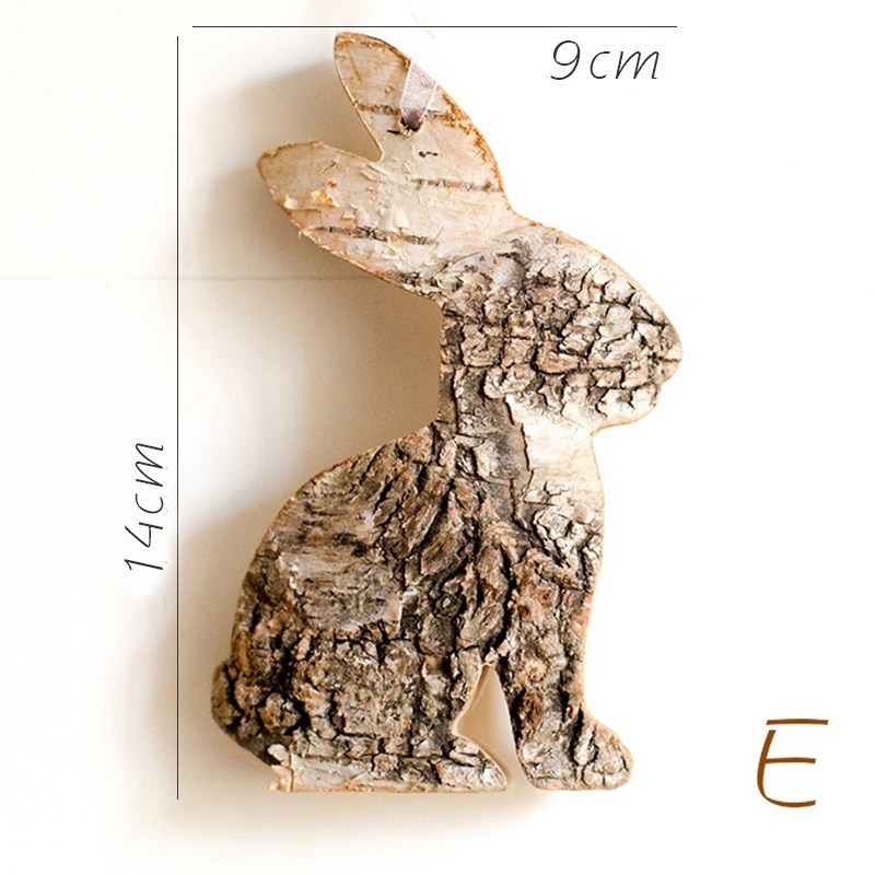 原木挂件树皮工艺品欧式花园圣诞吊饰创意猫头鹰松鼠麋鹿 E兔子_836