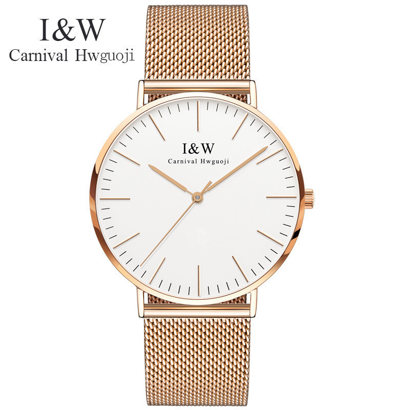 嘉年华iw正品女士手表新 石英表 女表休闲时尚潮流防水学生手表 金属男女通用休闲情侣表纤薄款式简约风格 8757G-5高清大图