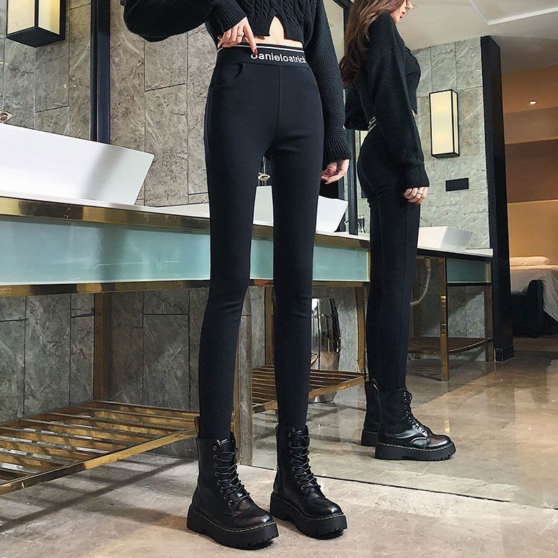 2021春季新款加绒小个子高腰打底裤女外穿显瘦八分小脚加厚魔术裤莎丞图片