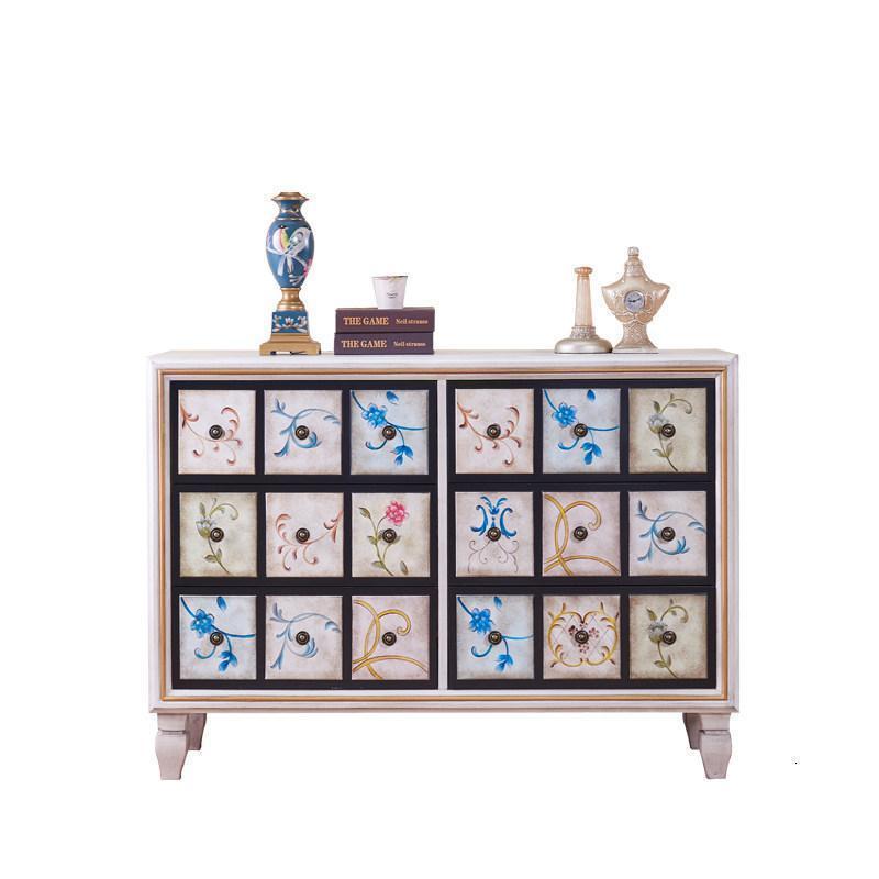 森美人美式复古玄关柜小户型客厅五斗柜创意彩绘储物柜实木厅收纳柜子 6斗18格（复古白）整装