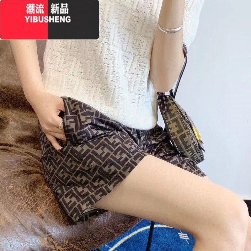 YIBUSHENG港味休闲运动短裤女季薄款高腰宽松显瘦碎花短裤直筒阔腿打底裤