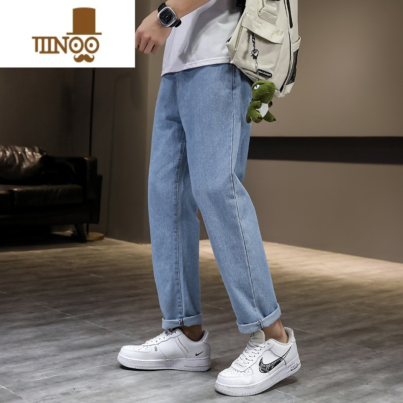 yanxu男士牛仔裤直筒宽松韩版潮流阔腿休闲工装长裤子男款修身百搭