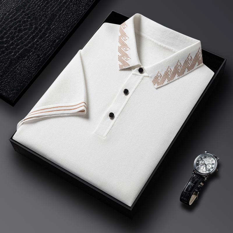 免费试穿白色短袖t恤男士夏季2024新款桑蚕丝衣服半袖薄款针织po高清大图