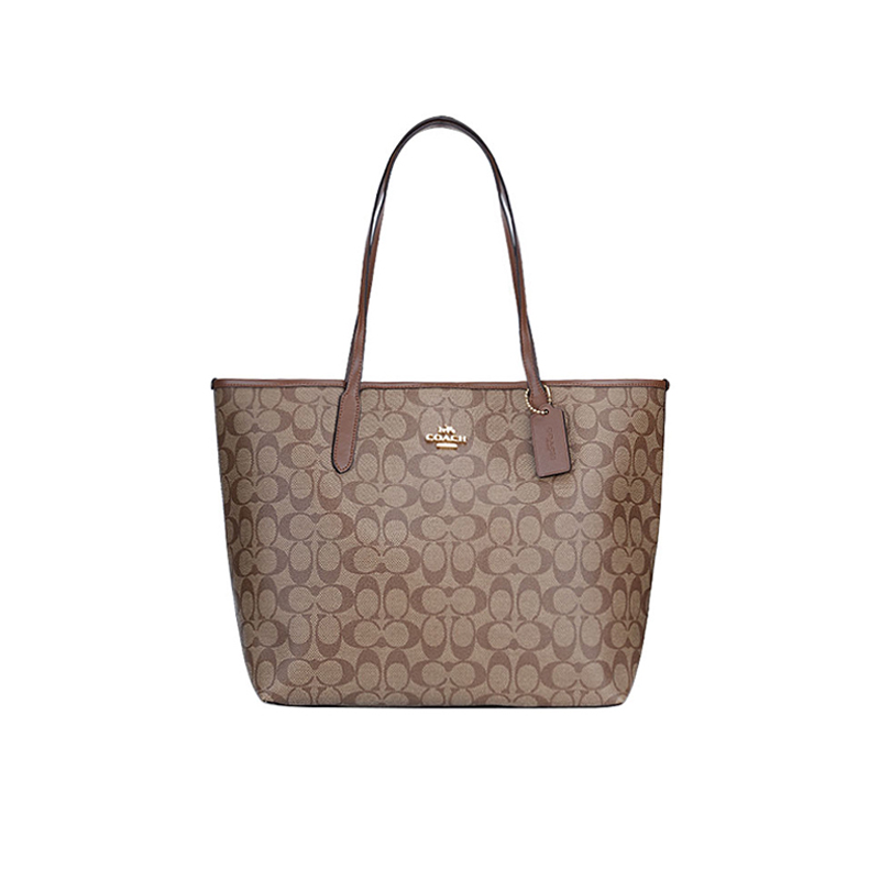蔻驰(COACH)女包 经典标志双面老花双面托特包PVC磁扣款手提托特包 购物袋单肩女包 5696高清大图