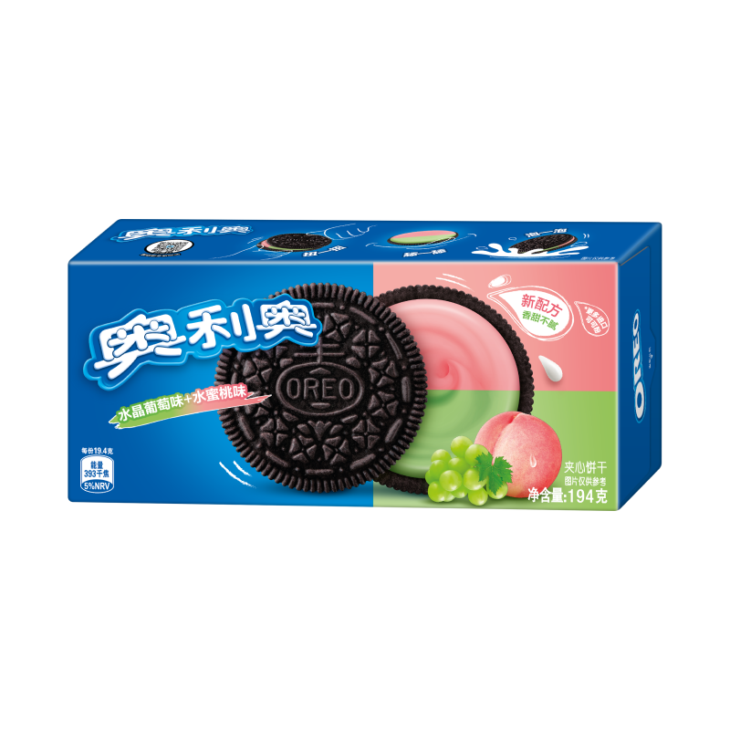 奥利奥oreo夹心饼干零食缤纷双果味水晶葡萄味水蜜桃味194g
