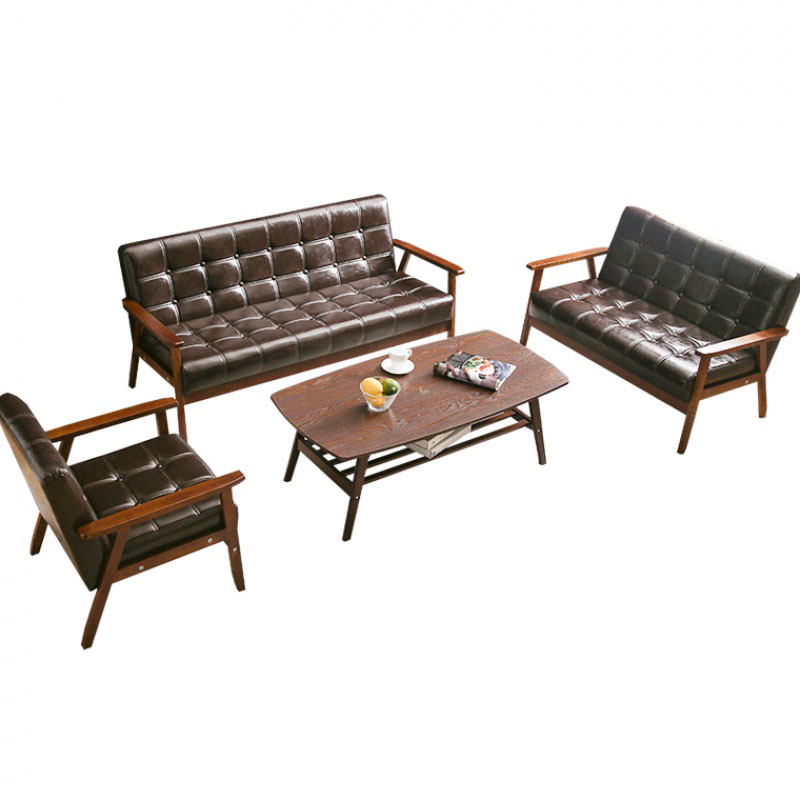 三金鑫 办公沙发组合套装商务简约现代小型实木接待洽谈会客皮艺沙发