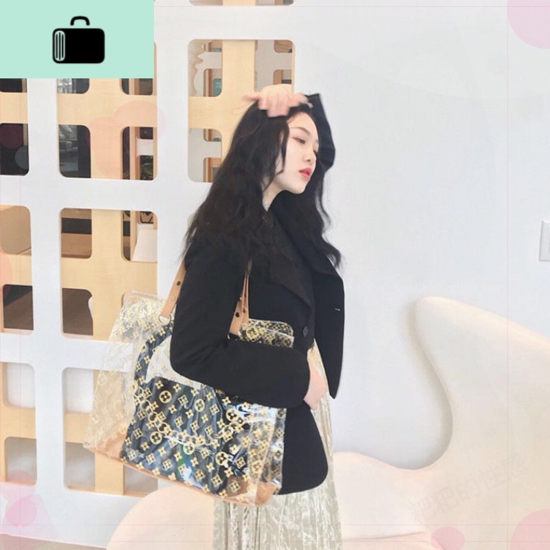 2020新款ins同款网红包包女 潮韩版百搭透明大包沙滩包学生斜挎包NEW LAKE 主图色【金色印花】高清大图