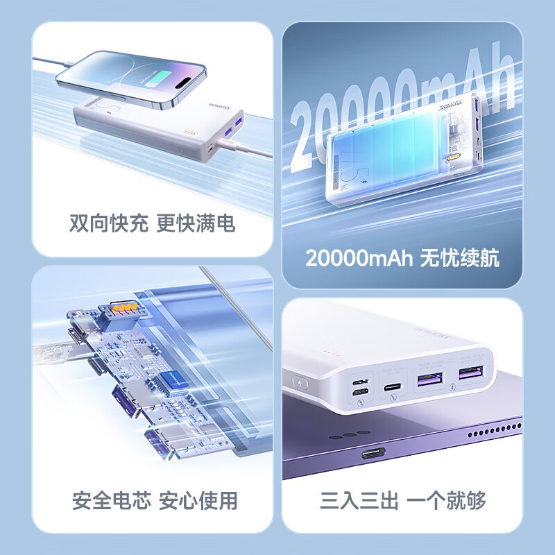 罗马仕 22.5W快充20000毫安 可上飞机sense6F 白色高清大图