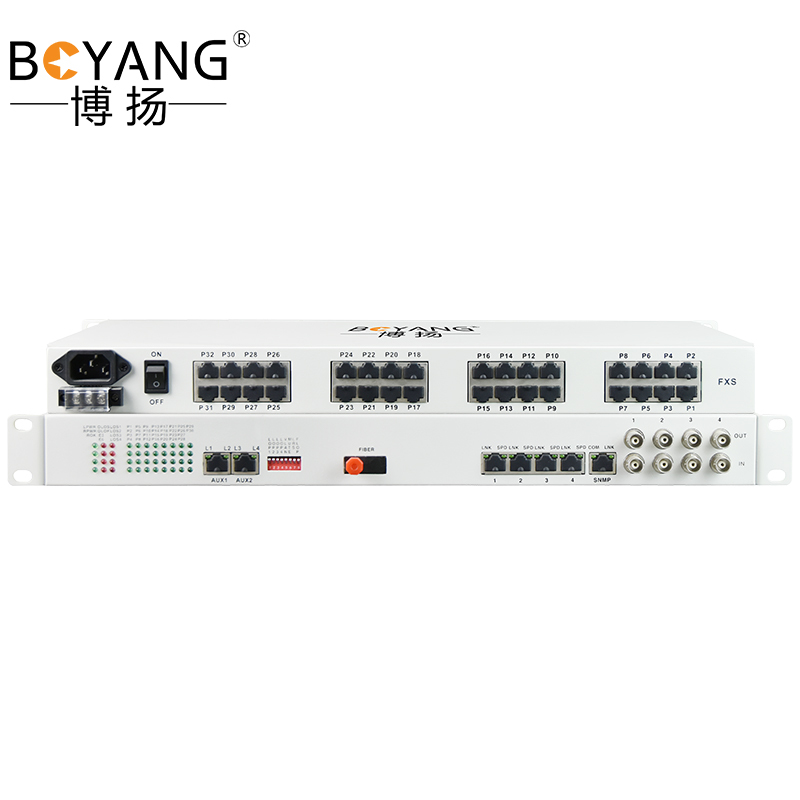 博扬 综合业务光端机 4路E1+30路电话+4路千兆隔离以太网 单纤40km 机架式 1对BY-30P4E1+4EGEV