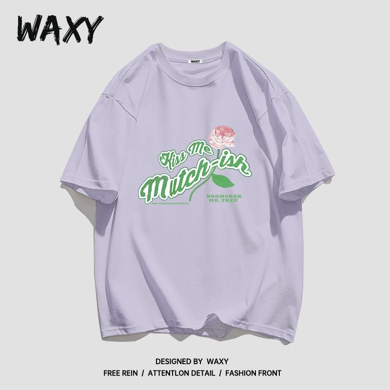 WAXY纯棉圆领美式hiphop短袖T恤女学生宽松国潮嘻哈街头韩版上衣