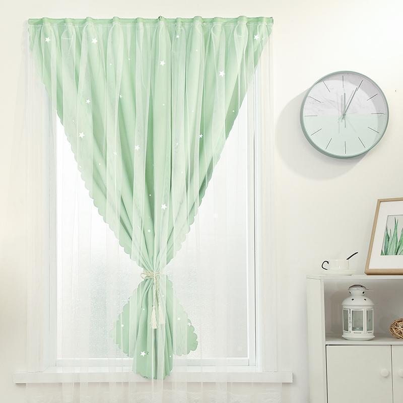 家柏饰(CORATED)简易窗帘魔术贴免打孔安装卧室遮光布2026新款出租屋北欧简约遮阳 浅绿-镂空带纱-魔术贴 宽0.9X高1.5