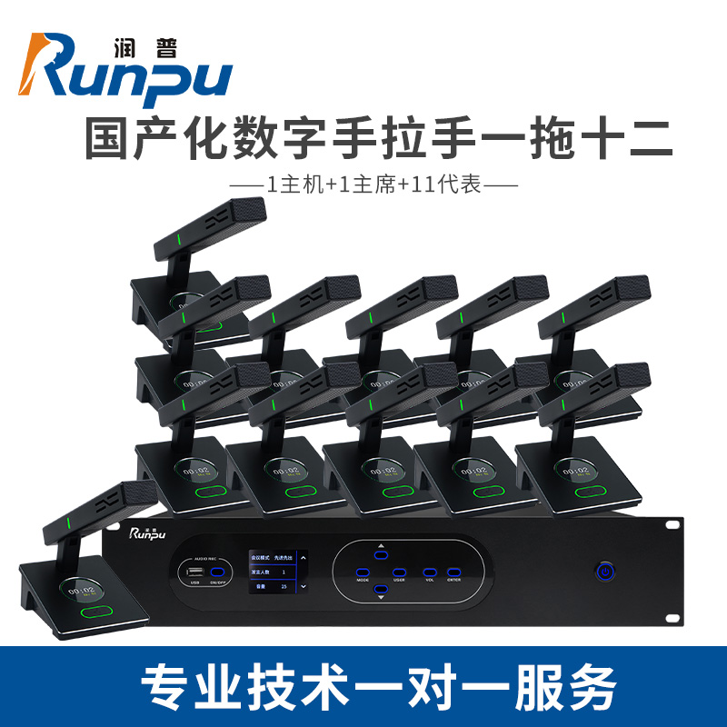 润普Runpu RP-YS6660国产化手拉手系统 专业有线手拉手麦克风工程会议话筒桌面鹅颈麦一拖十二