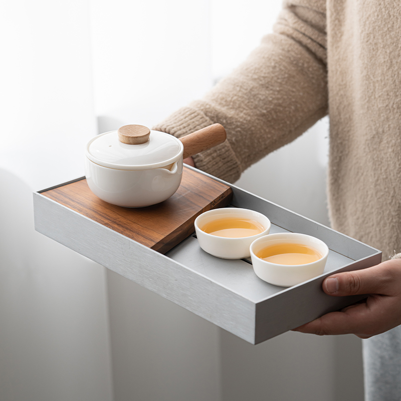 苏氏陶瓷(SUSHI CERAMICS)羊脂玉瓷木柄侧把壶快客杯便捷茶具旅行包