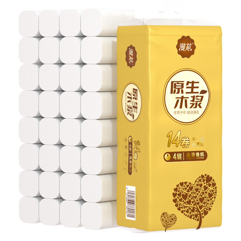 漫花 14卷/提 *3提 四层加厚 家用实惠装 无芯卷纸厕纸批发高清大图
