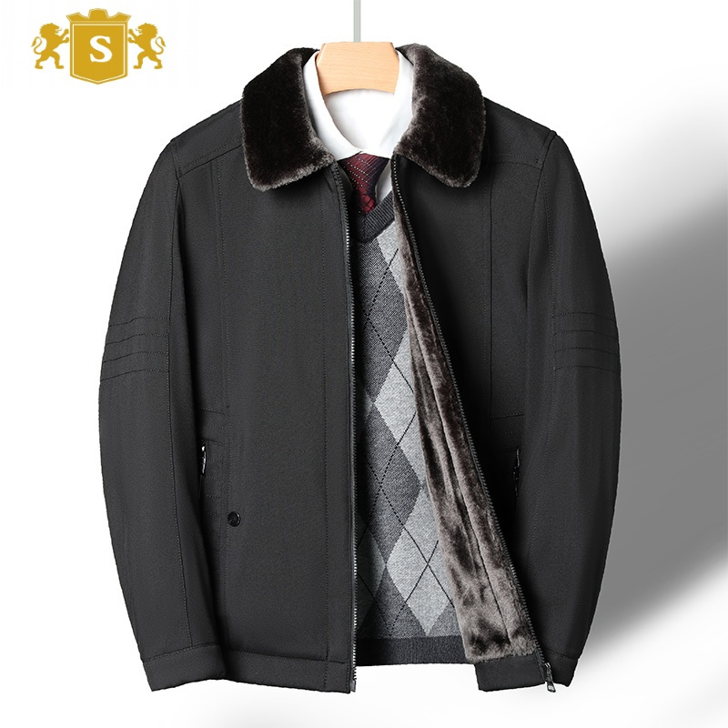 中年男士爸爸冬装外套加绒加厚夹克男冬季中老年男士宽松保暖上衣夹克