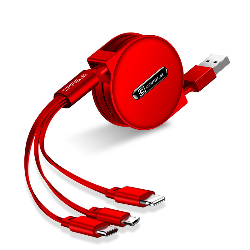 易科达12米接口正反插伸缩款红色三合一多功能数据线typec苹果xs安卓