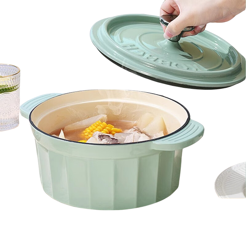 康巴赫康巴赫珐琅锅大容量耐高温铸铁汤锅家用炖锅多功能高颜值煮锅绿色3.2L