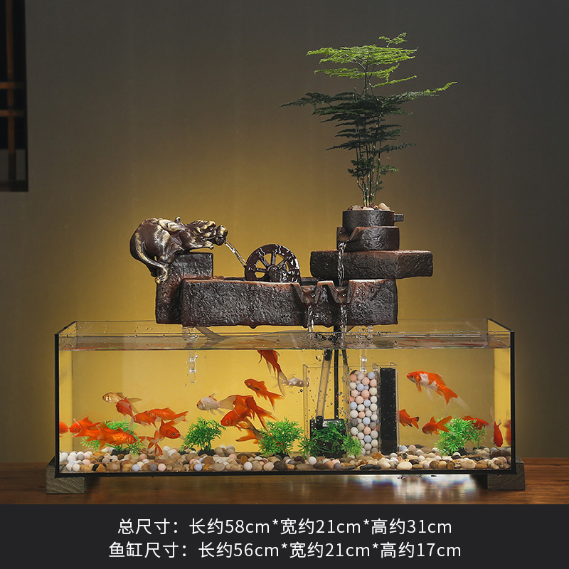 创意招财流水摆件室内客厅办公室装饰桌面循环水鱼缸开业乔迁礼品