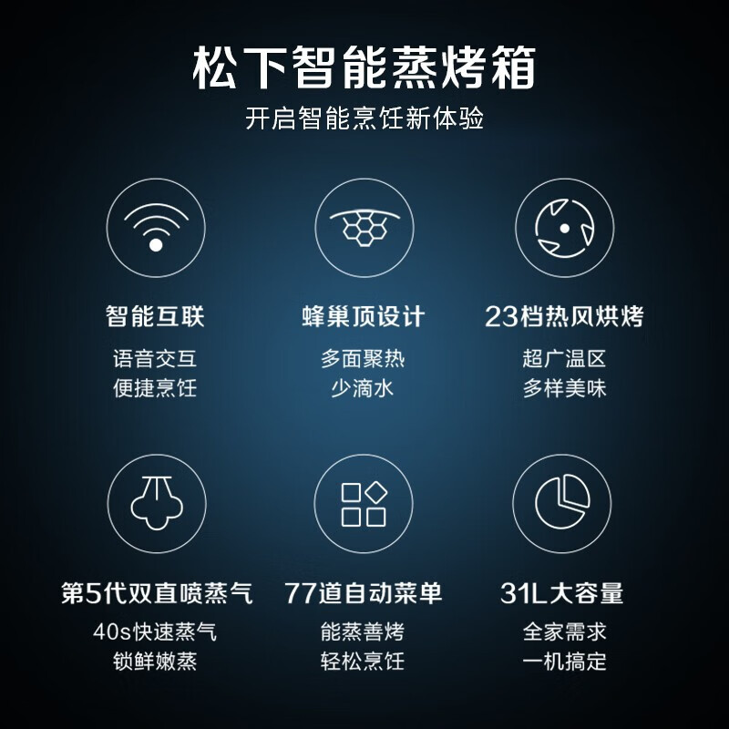 松下(Panasonic)蒸烤箱家用智能语音烤箱蒸烤一体机31L大容量烤蒸炸三合一NU-SC360B