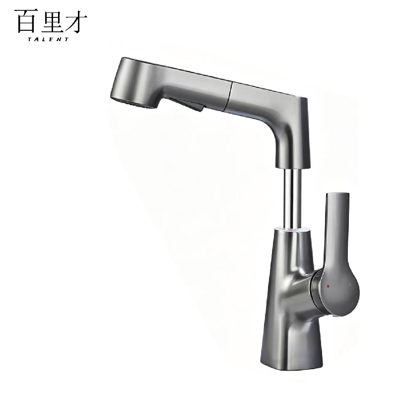 百里才 枪灰抽拉升降冷热混合水龙头 通用型 个