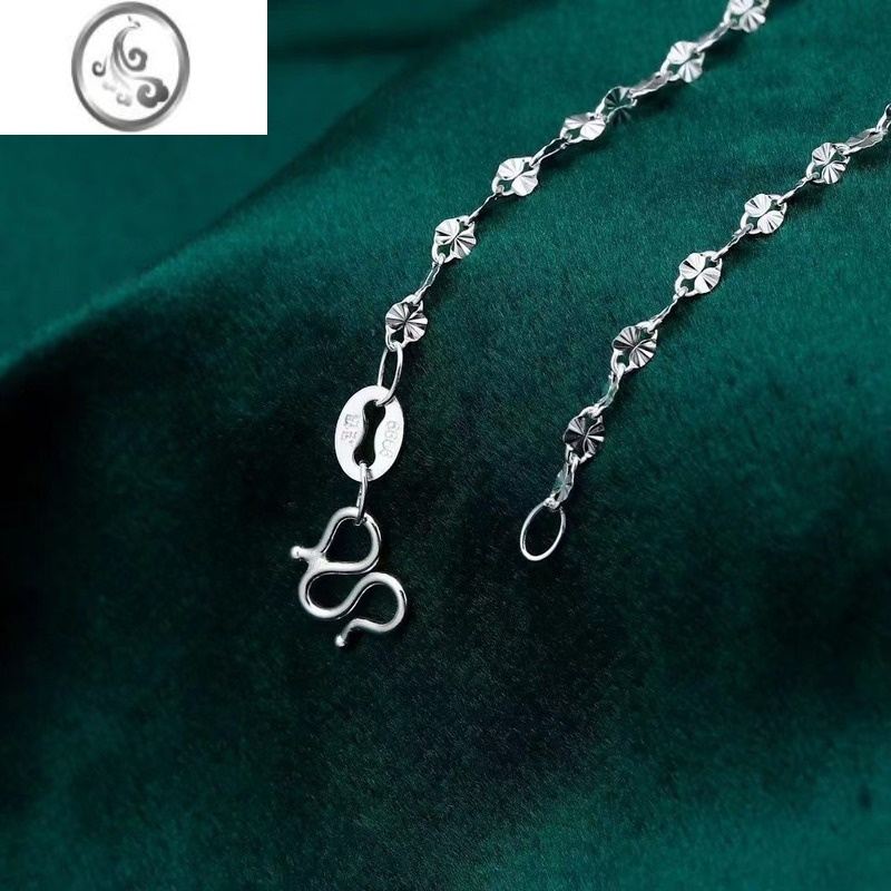 jimi9999足银项链雪花链子时尚气质锁骨链女款简约百搭工艺银素链送