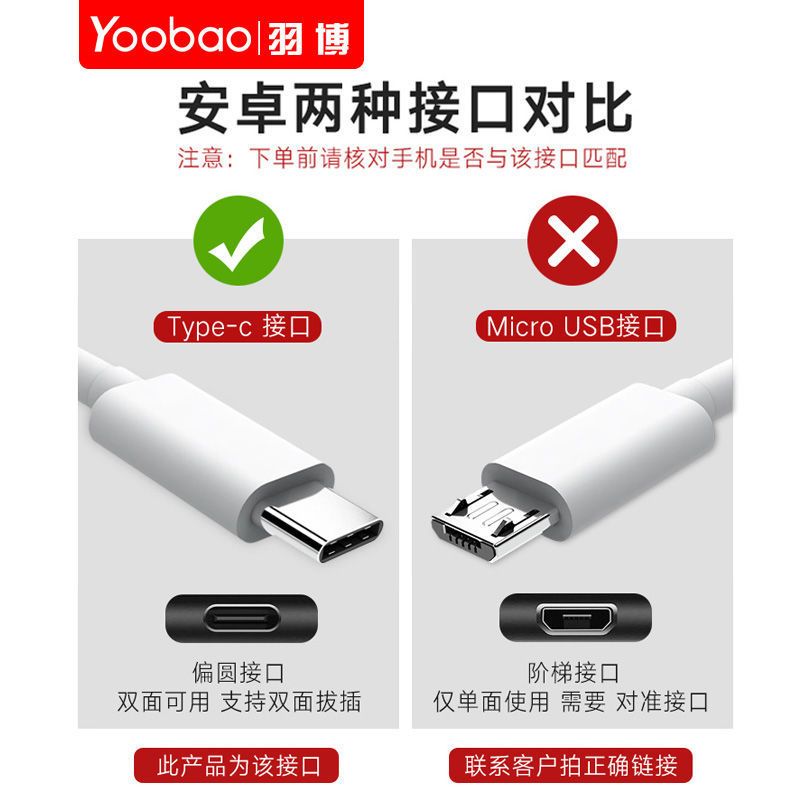 羽博type-c数据充电线2.4A快充适用于小米华为三星手机充电线 YB400C(1.2米)