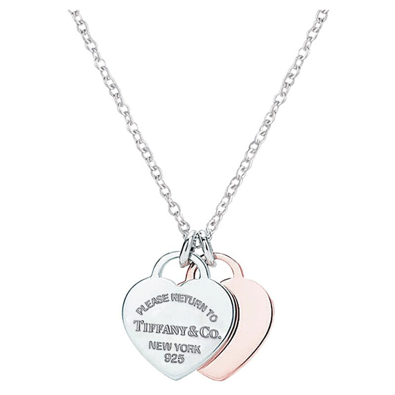 TIFFANY&CO.蒂芙尼项链S925银女士双心吊坠METAL玫瑰金色项链