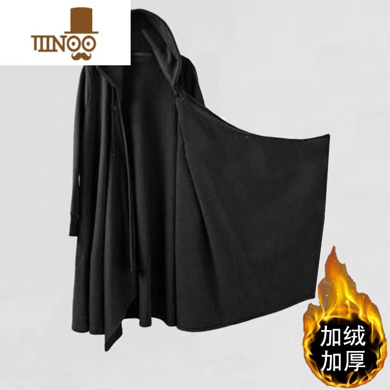 YANXU潮牌暗黑系卫衣男中长款过膝大码风衣连帽巫师袍披风斗篷外套高清大图
