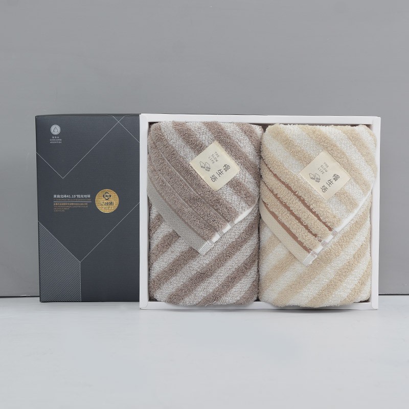 洁丽雅慢生活毛巾礼盒2条装纯棉A类面巾新疆长绒棉 74*34cm 浅棕+深棕 110g/条