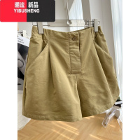 YIBUSHENG大码胖mm休闲工装短裤女季新款时尚韩版百搭高腰显瘦阔腿裤子裤 XXXL建议161-180斤 卡其色