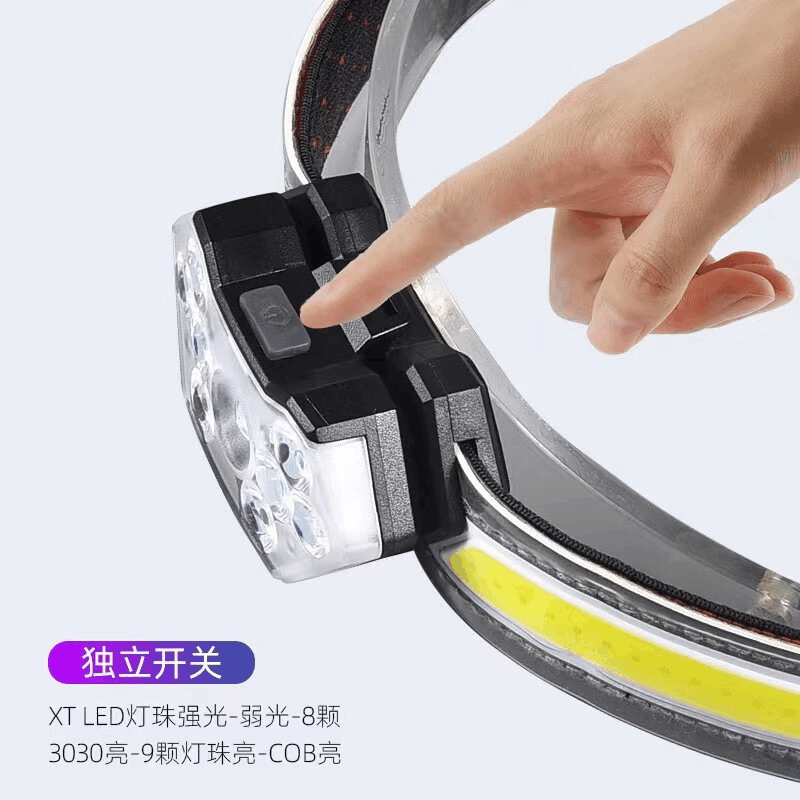 光源速GYS5128-A高亮LED跑步灯红光警示灯USB充电分体式大泛光头灯 黑色图片