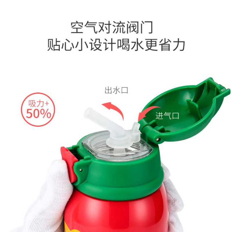 杯具熊 beddybear 母婴幼儿童 316不锈钢大容量两盖保温壶便携式背带宝宝水杯直饮吸管两用杯学饮杯 三盖款-熊
