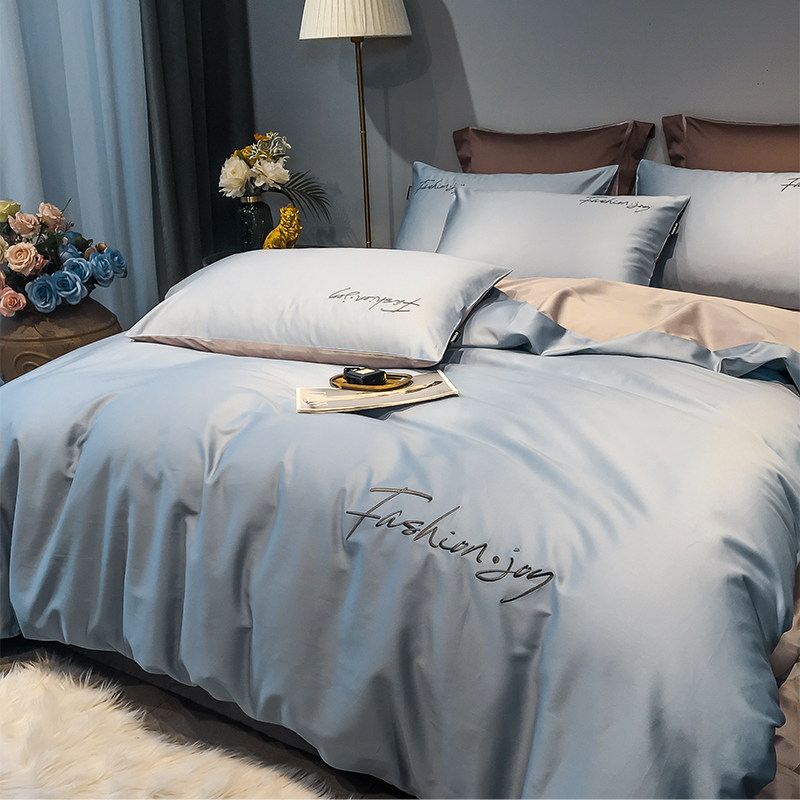 东纺拾光心满长夜系列长绒棉床上三件套150*200cm 海青+铅灰(单位:套)DF2007高清大图