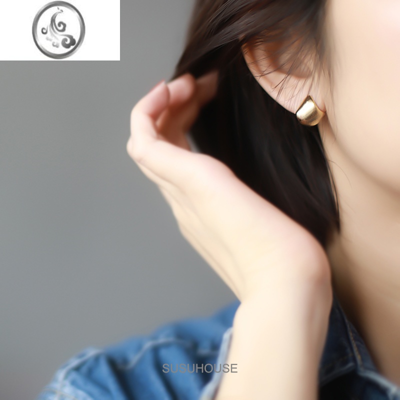 JiMi高级感拉丝蚊香盘耳夹金属耳饰金色耳圈轻奢冷淡风设计感简约新款高清大图