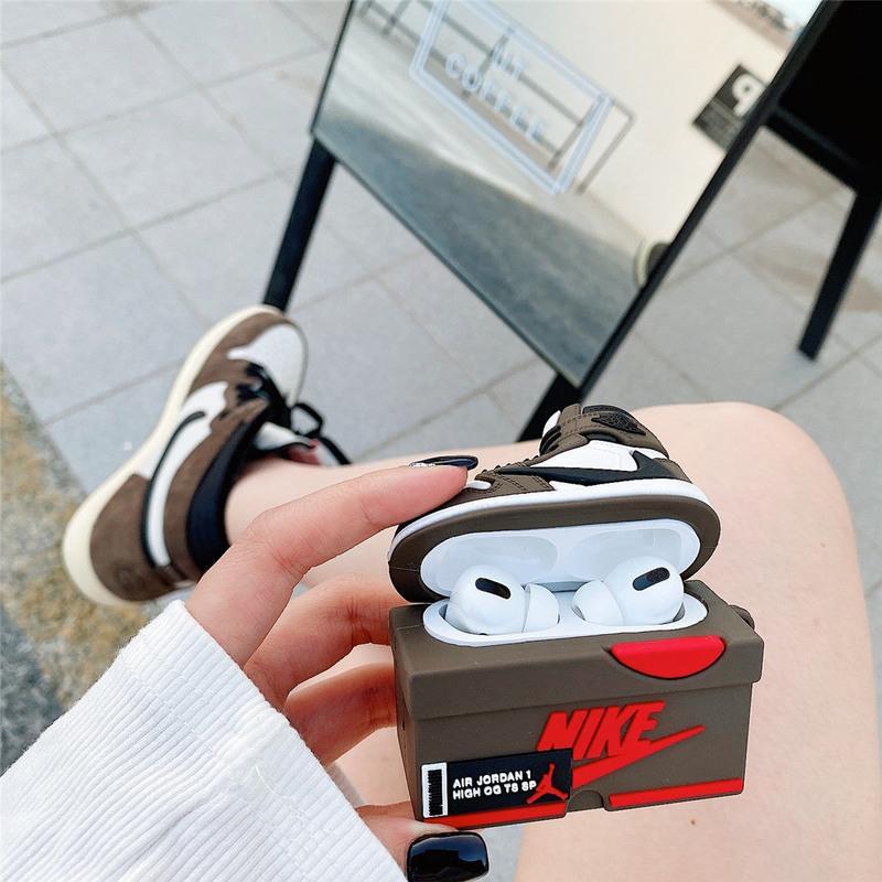 潮牌AJ1鞋盒Airpods1/2代保护套苹果蓝牙耳机套硅胶3代pro保护壳 耐克-蓝鞋盒 airpods 1/2代(通