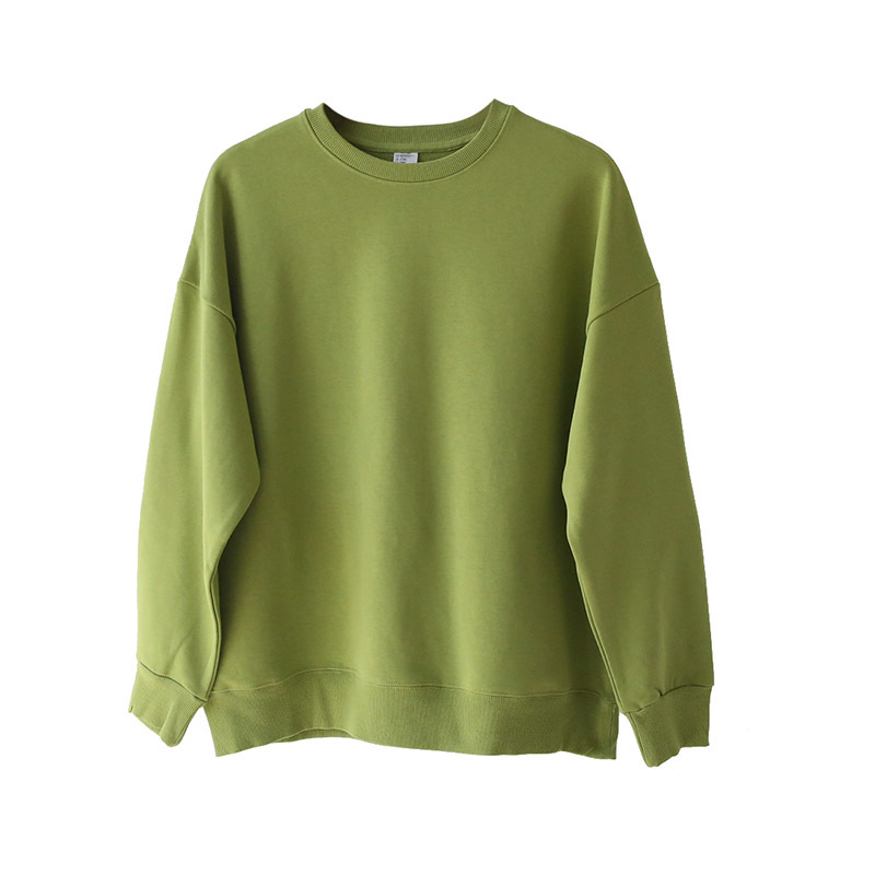 suntek秋季新款芥末绿牛油果绿色上衣棉宽松落肩圆领卫衣男女bf风潮流