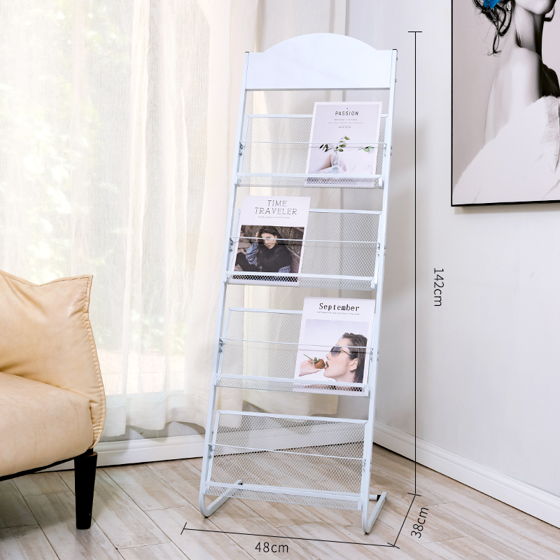 三金鑫杂志架宣传资料架展示架子书报置物架单页展架收纳落地报纸报刊架 升级款白色弧四层宽48