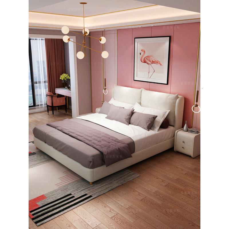 北欧布艺床主卧简约现代双人床可拆洗女生卧室榻榻米软包小户型 单床+一个床头柜1800mm*2000mm组装式箱体床