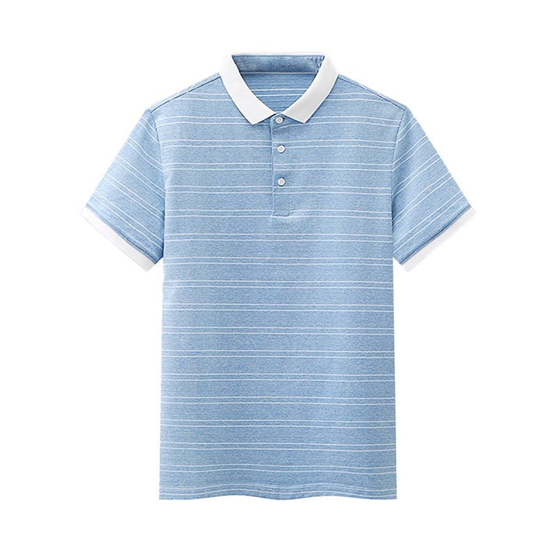 h2000男士polo衫 【名厂剪标】夏季翻领透气浅蓝条纹短袖polo衫【价格