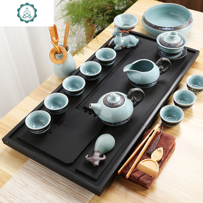 功夫泡茶具套装简约现代整套乌金石茶盘家用简易带烧水小号石茶海 封