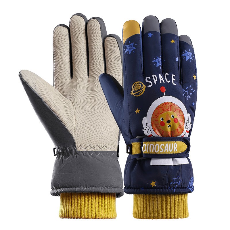儿童保暖滑雪手套加厚防寒防泼水 儿童-黑色高清大图