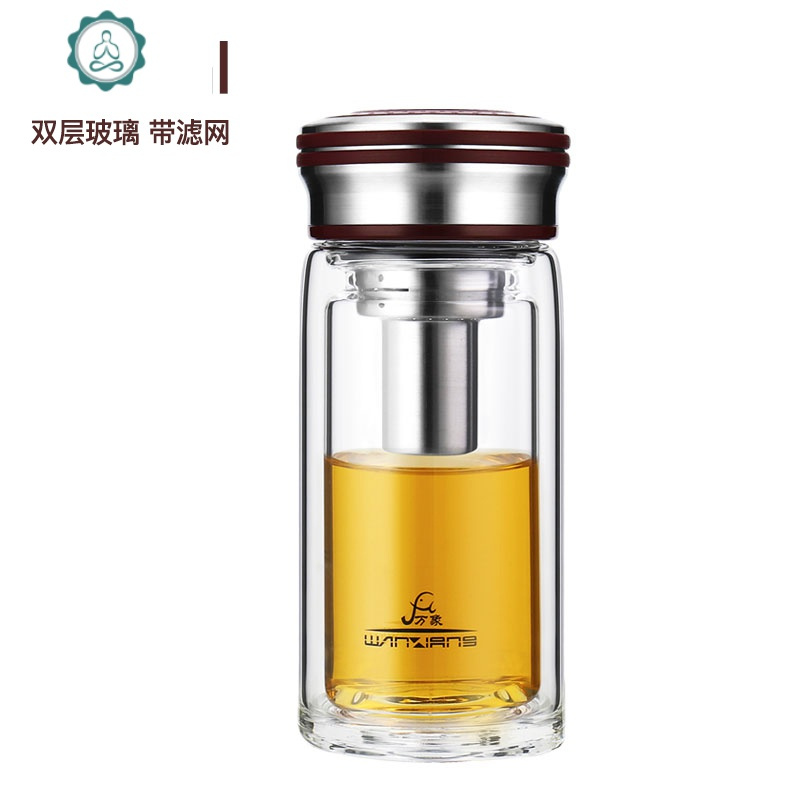 单层双层男士女带盖过滤网泡茶杯子透明便携水杯玻璃杯