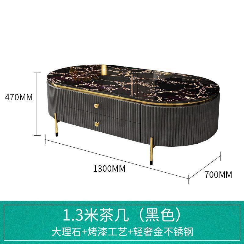 森美人轻奢大理石电视柜后现代简约客厅烤漆艺术不锈钢北欧地柜茶几组合 1.3米茶几（黑色）组装