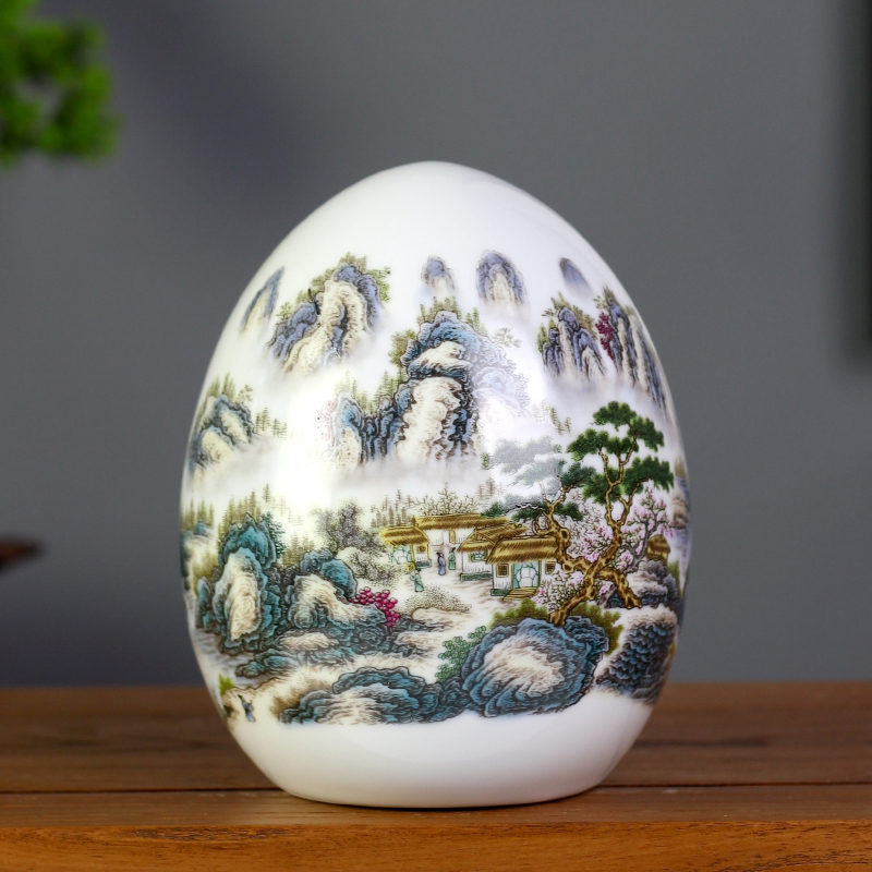 景德镇陶瓷花瓶鸡蛋摆件客厅装饰品摆设品小创意家居电视柜工艺品三维