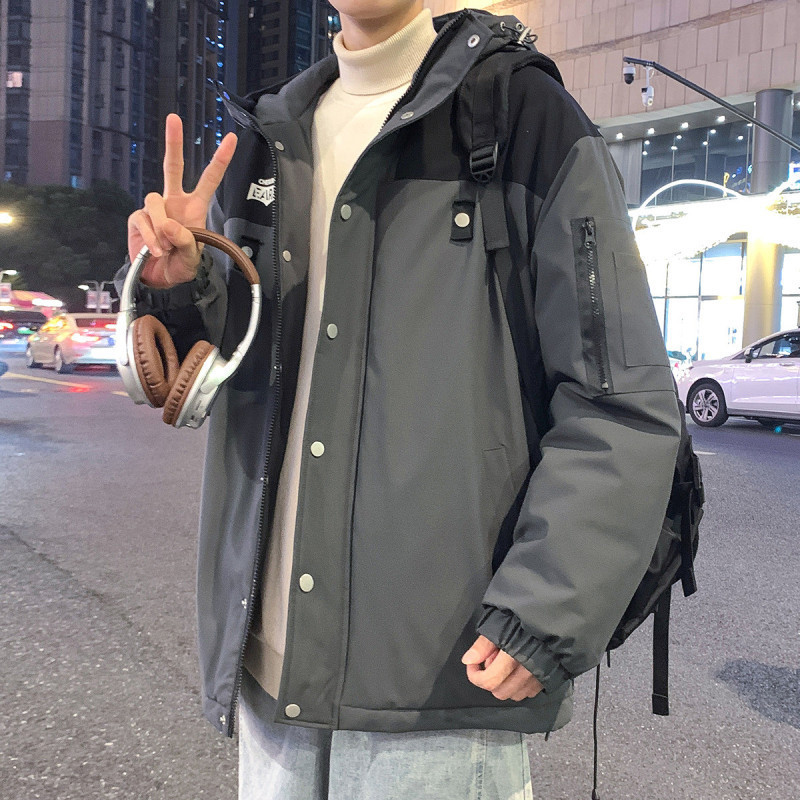 [2.5折价228元]唐狮棉服棉衣外套男夹棉外套男连帽上下撞色胸前织带小细节工装棉衣