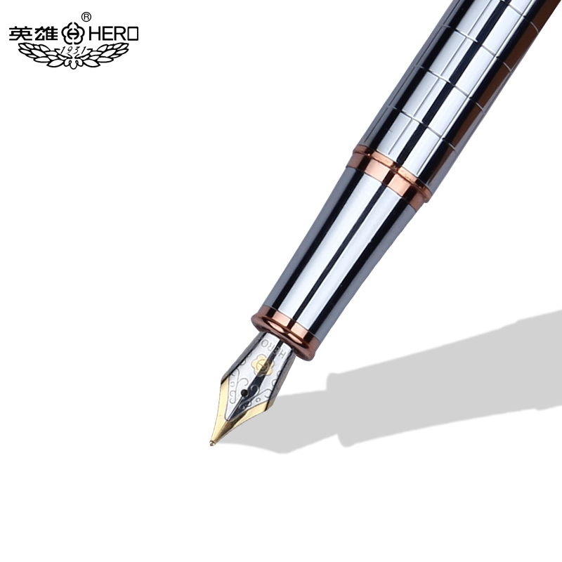 英雄 9315 钢笔 亮铬方格玫瑰金铱金笔（双色随机发货）单支装