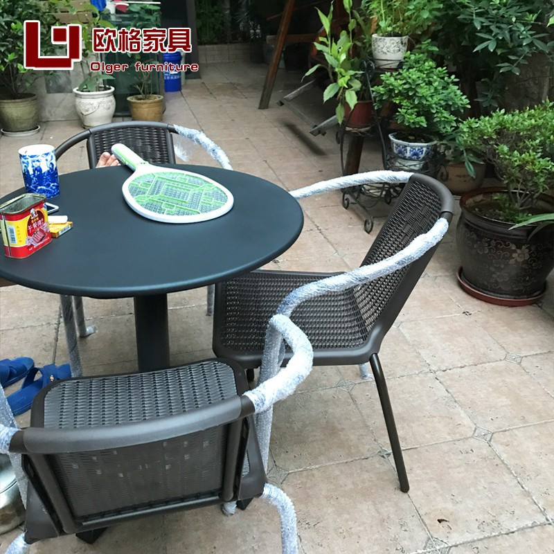 尋木匠户外桌椅庭院铁艺咖啡厅阳台小桌椅仿藤椅三件套奶茶店室外休闲椅