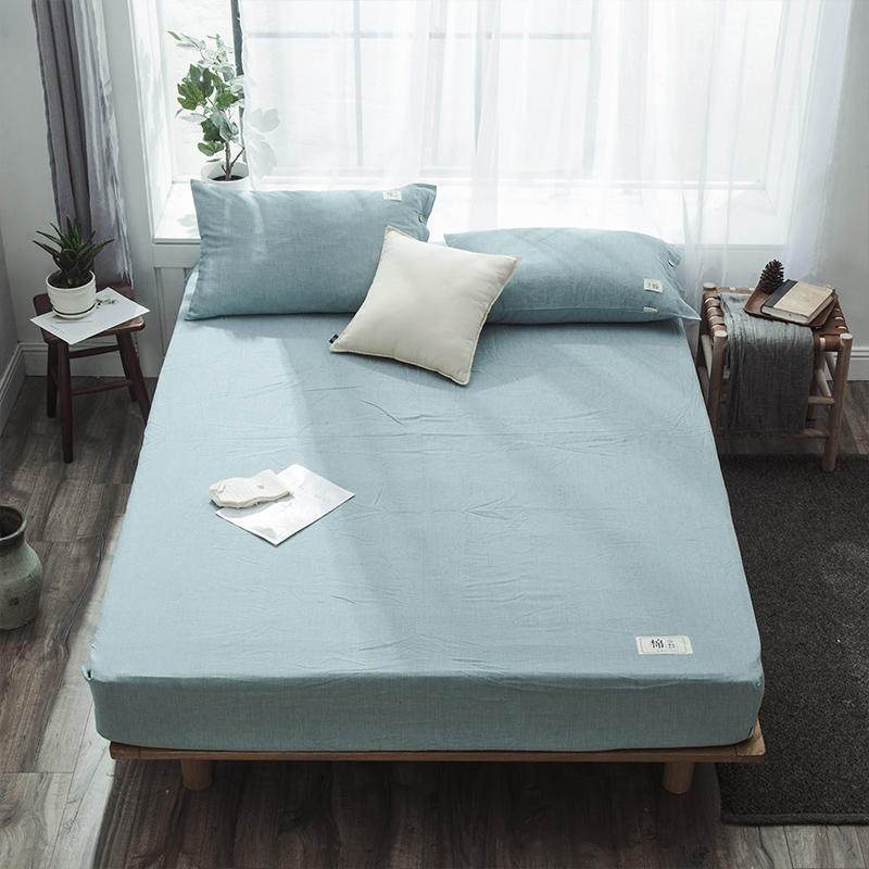 美帮汇全棉床笠单件床套 床罩保护套加厚1.8米全棉床垫套防滑床单 谧静蓝 120cmx200cm+27cm+同款枕套（一对装）