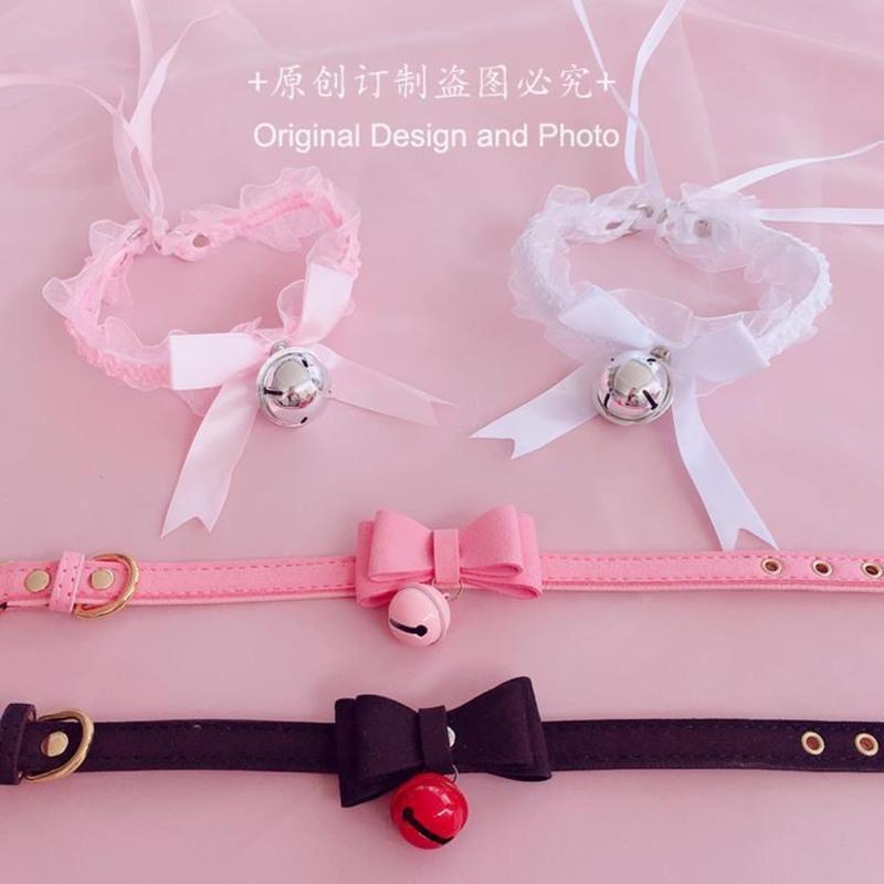 粉色蝴蝶结大铃铛项链日系少女心铃铛可爱蝴蝶结大铃铛系带项链脖环