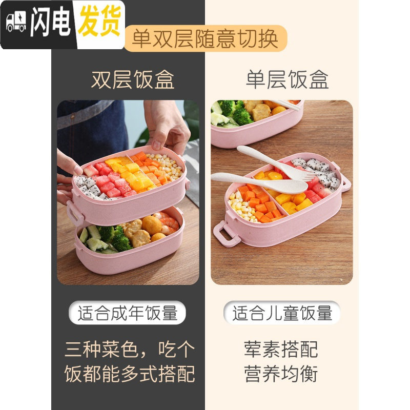 三维工匠上班族分隔型饭盒可微波炉加热双层保温大容量便当盒学生餐盒套装 深海蓝[赠不锈钢筷勺+早餐杯]